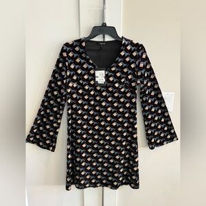 Talco Italian Velvet Dress Women's Large‎ Geometric Print Flared Sleeves New